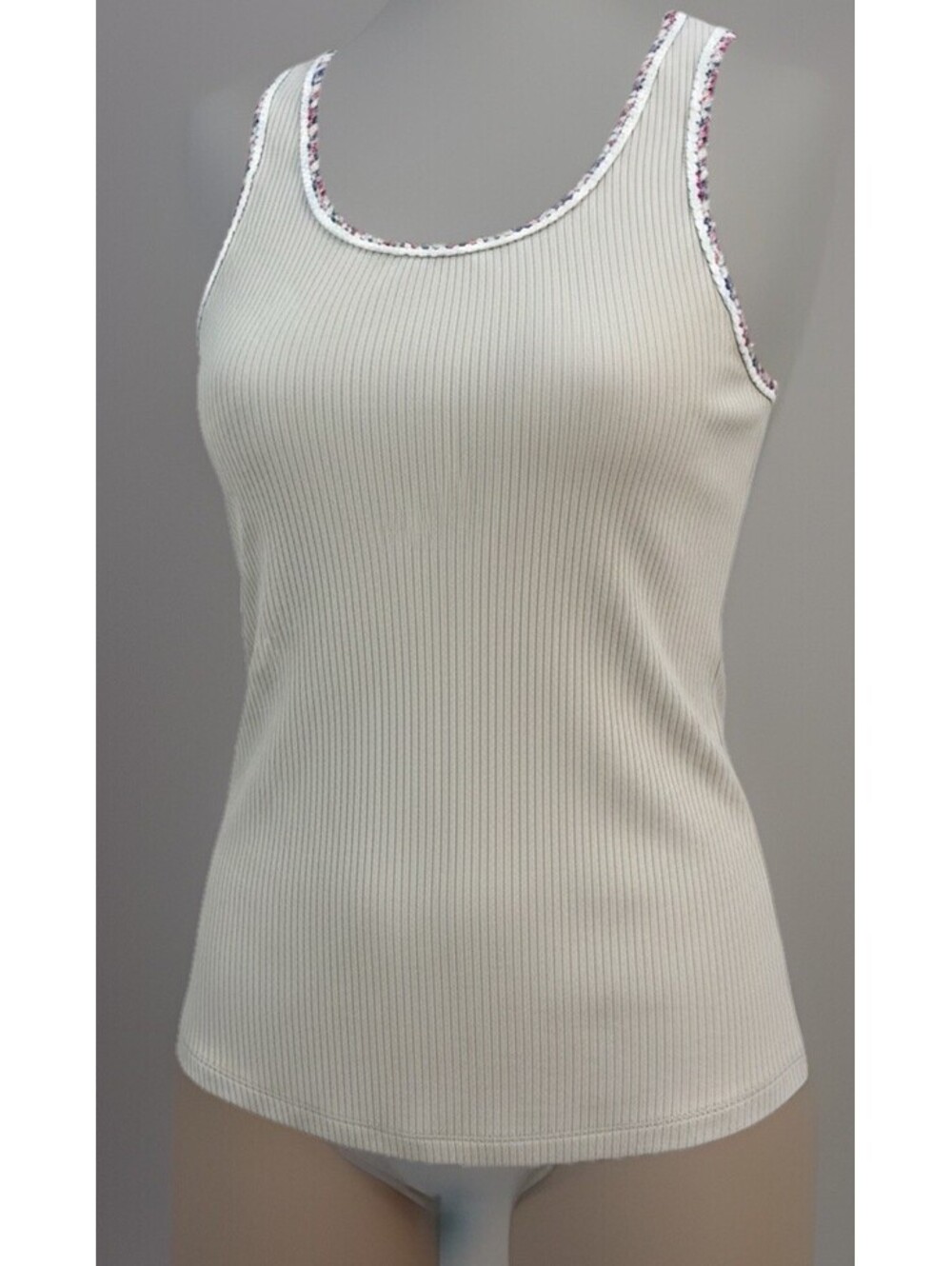 Hem & Thread NWT Size M Beige Sleeveless Ribbed Tank Top Braided Trim Clean Girl